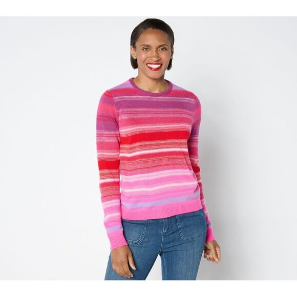 Isaac Mizrahi Live! Sweaters - Isaac Mizrahi Live! Women's Top Plus Sz Sweater 1X Jacquard Stripe Pink A656067